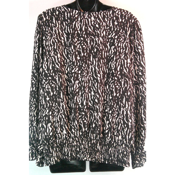 Ann Taylor Factory Women's Large Long Sleeve Blouse V-neck Elastic Waist - Picture 4 of 6